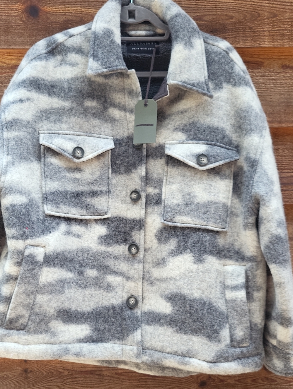 AllSaints Gray Fenix Sherpa-Lined Jacket 10 NWT